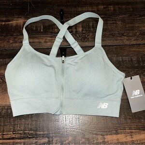 NWT New Balance Women's Racerback Salt Marsh Sports Bra Size L Zip Front